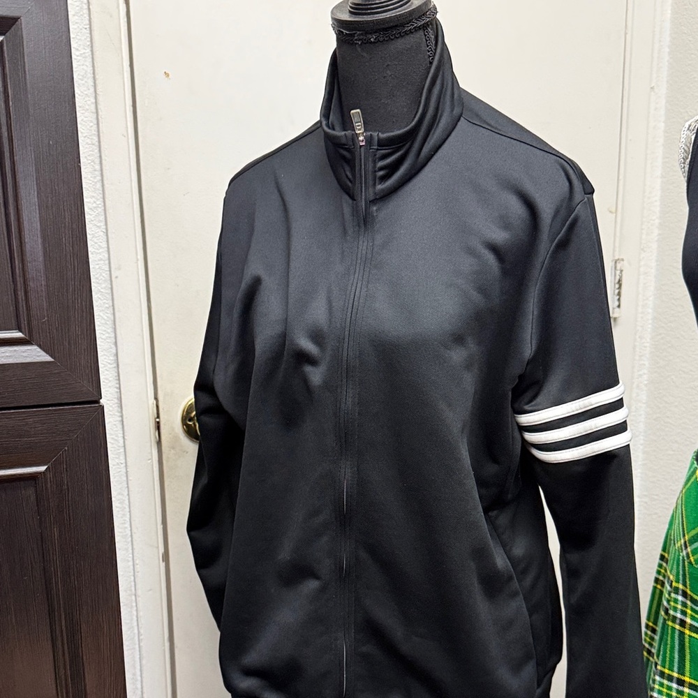 adidas Black Track Jacket with White Stripes